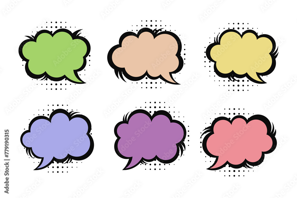 Set of comic speech bubble with circle halftone Set of comic speech bubble with circle halftone