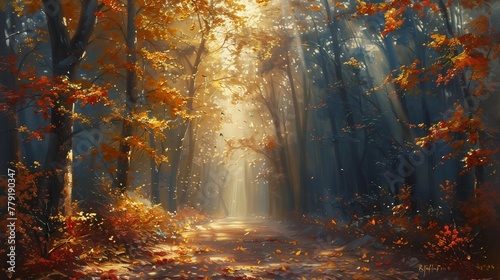 Sunlit Forest Trail, generative ai photo