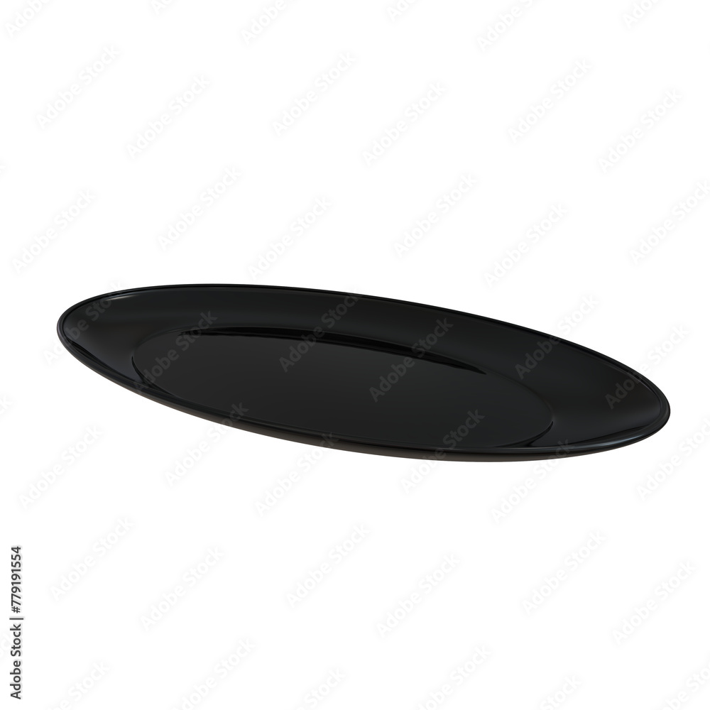Black oval ceramic set plate for restaurant food table 3d render illustration Black oval ceramic set plate for restaurant food table 3d render illustration