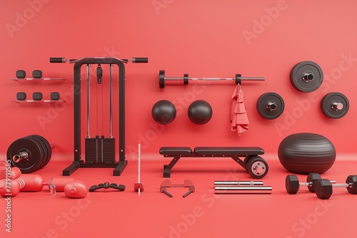 3D rendered illustration . workout equipment for training at home or in studio or gym, female concepr. photo