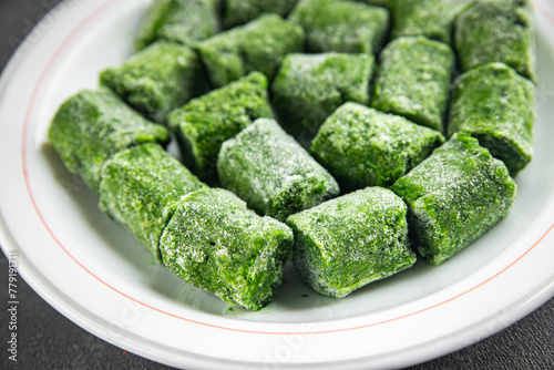 spinach frozen portion cube semifinished fresh tasty healthy eating cooking meal snack on the table copy space food background