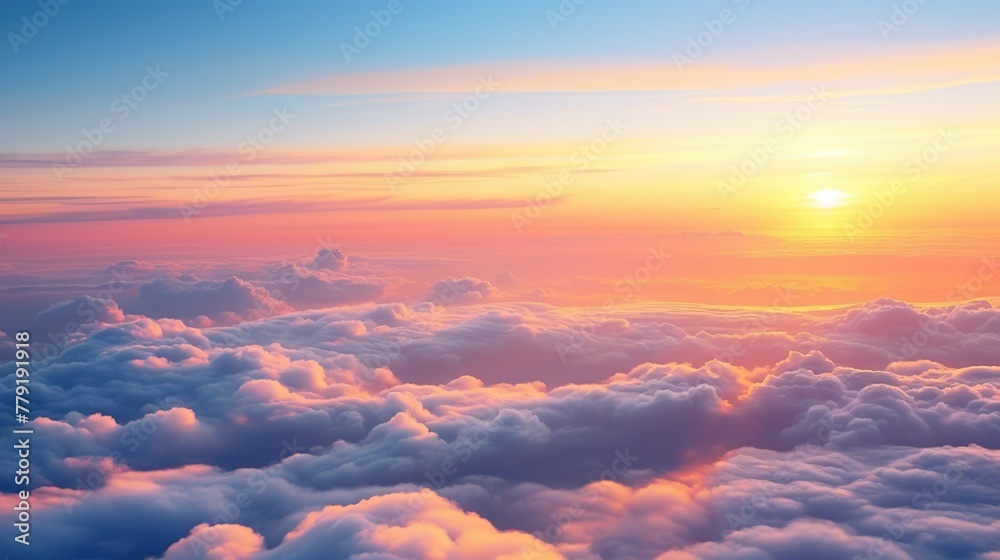 Beautiful sunset view over the clouds. Flight in the sky at sunset view from airplane window. Beautiful sunset view over the clouds. Flight in the sky at sunset view from airplane window.