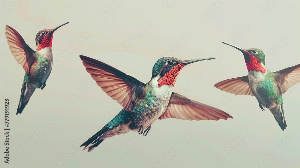 Obraz premium Three hummingbirds flying in the sky, suitable for nature concepts