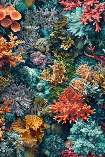 A detailed view of colorful corals, ideal for marine-themed designs © Fotograf