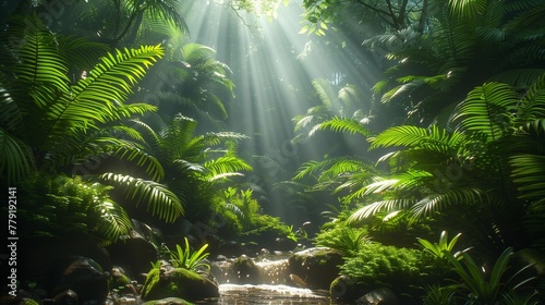 Tropical Paradise  Morning Light in the Rainforest  generative ai