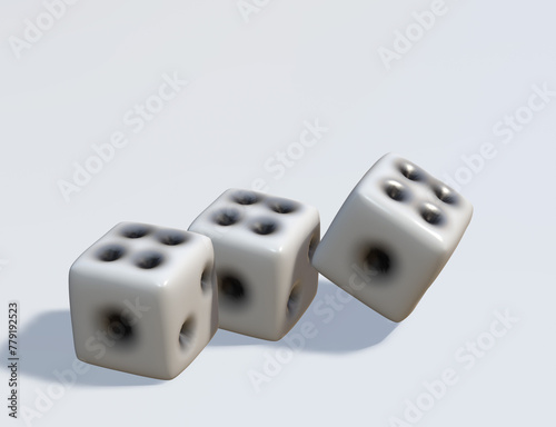 White 3d isolated realistic dice for casino game. Random rolling square luck choice for poker gaming entertainment illustration