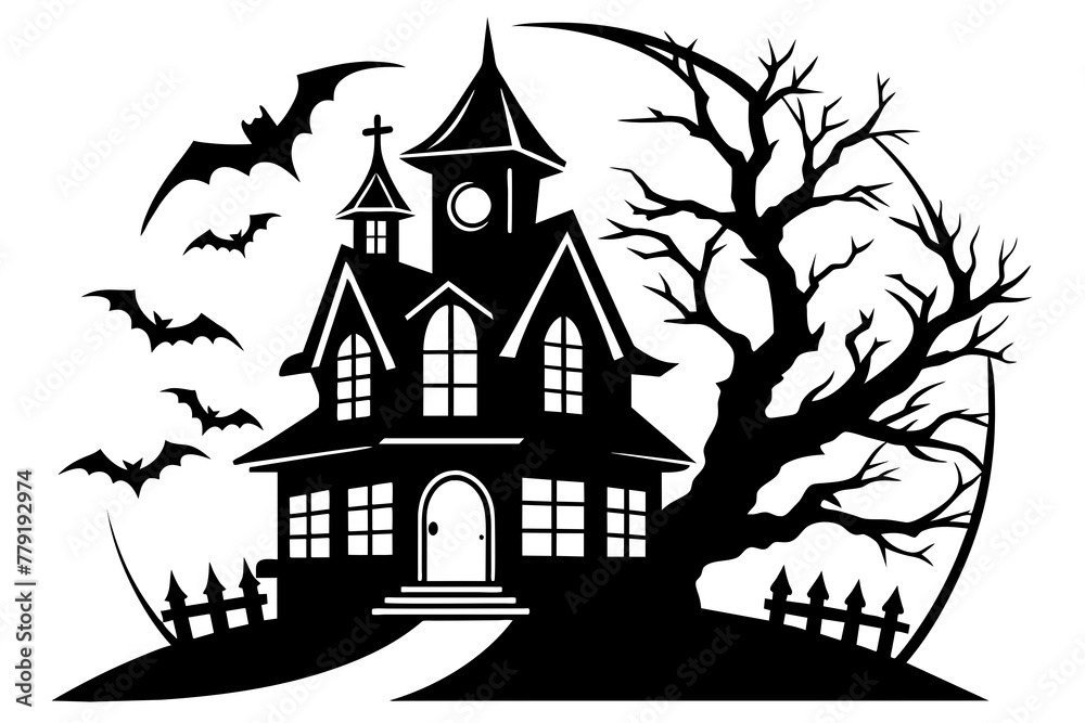 Halloween-monster-house-simple-logo-design-illustration 