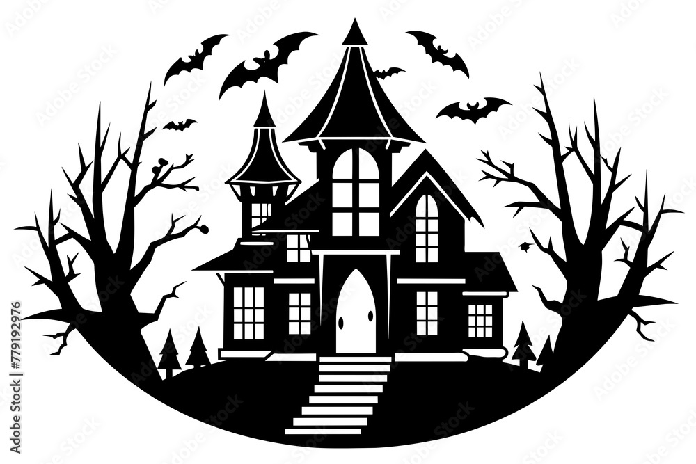 Halloween-monster-house-simple-logo-design-illustration 