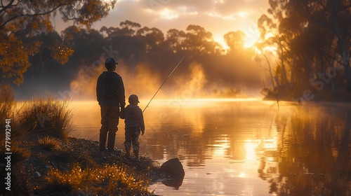 Morning Serenity: Family Fishing Together, generative ai