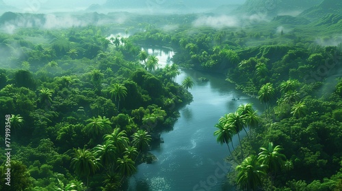 Lost in Nature  Aerial Perspective of a Tropical River  generative ai