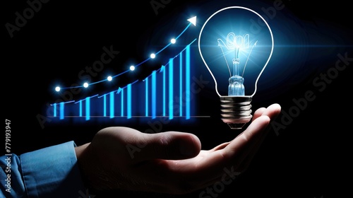 glowing light bulb with stock graph business background photo
