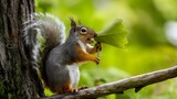 Forest Newscaster: Squirrel Proclaims the Day's Nut Report. Concept Humorous, Satirical, Animal News, Nature, Daily Report