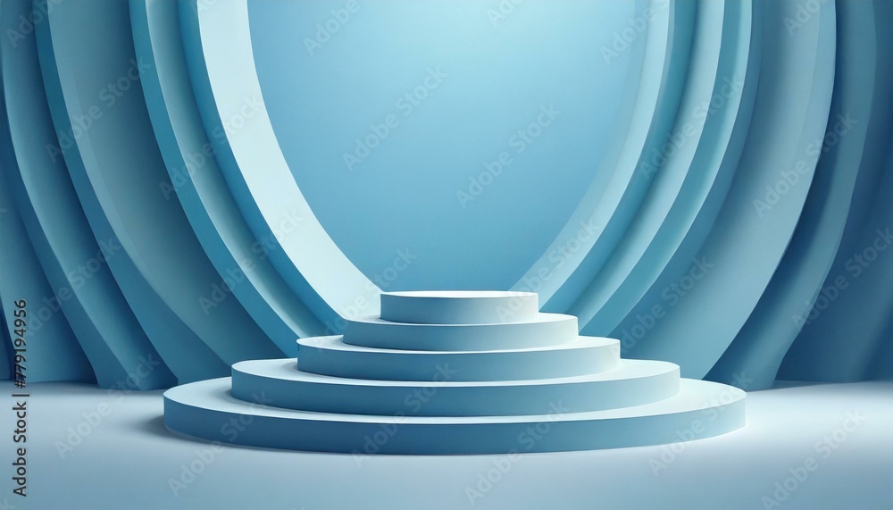 Obraz premium Clean Lines, Elevated Style: Light Blue Backdrop with Multi-level Podiums