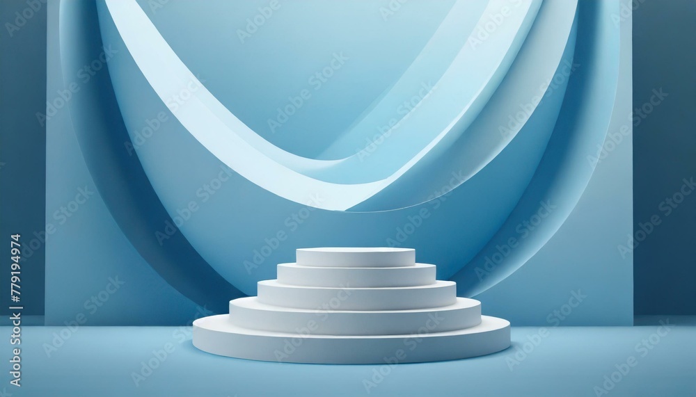 Obraz premium Modern Minimalism: Light Blue Background with Tiered Podiums for Product Display