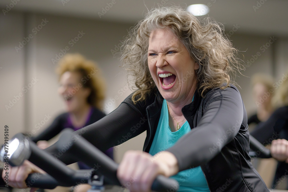 Obraz premium A fitness class with active seniors doing pilates or yoga or running