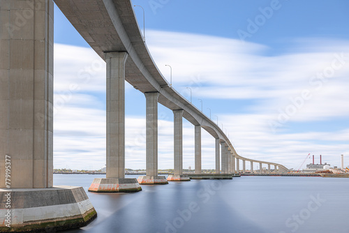 The Jordan Bridge over the Elizabeth River on the border of Norfolk and Chesapeake Virginia in bright midday weather