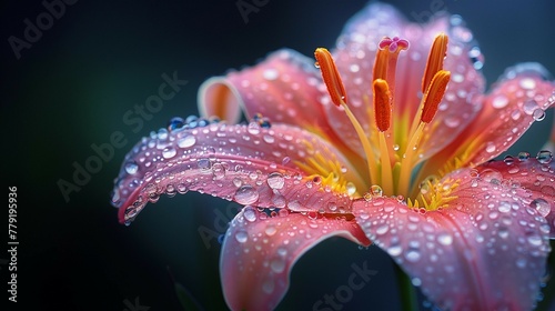 Macro Beauty  Dew Drops on Fresh Lily  generative ai