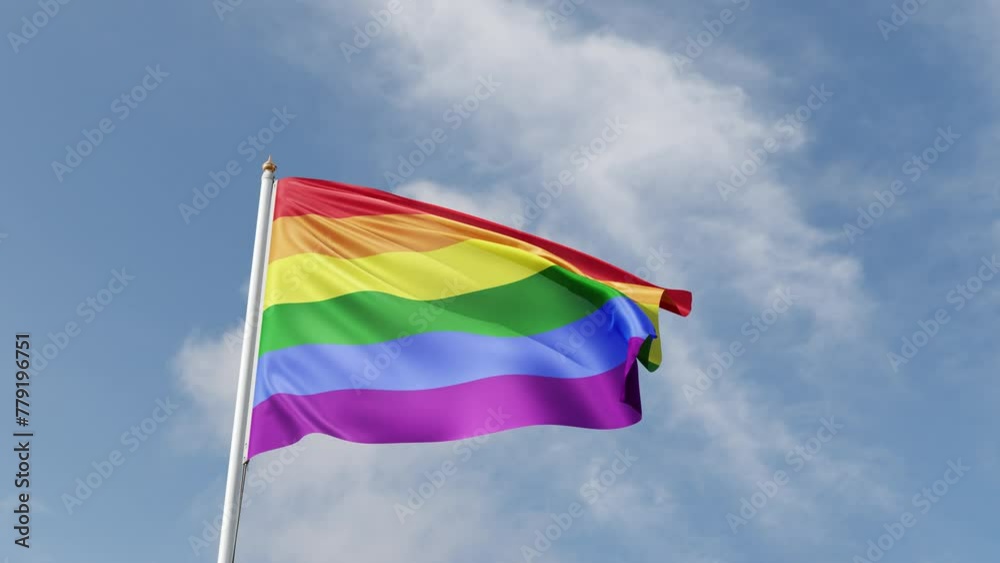 gay pride flag, waving in the wind, lgbt flag on a blue sky, tall flagpole, lgbtqia, queer, symbol of the gay pride, tolerance, love gay pride flag, waving in the wind, lgbt flag on a blue sky, tall flagpole, lgbtqia, queer, symbol of the gay pride, tolerance, love