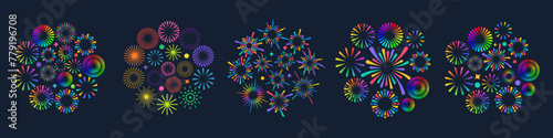 Set of creative fireworks explosion logo design vector, round fireworks colorful design vector.