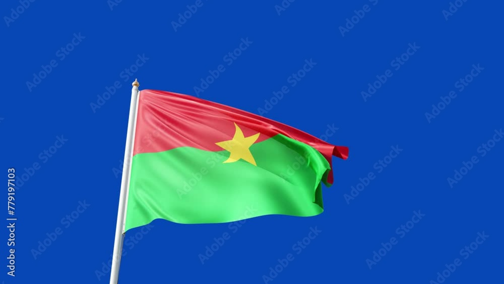 flag of burkina faso on a blue screen, waving in the wind, symbol of the burkina faso, no background, african country, green and red with yellow star, tall flagpole, flag of burkina faso on a blue screen, waving in the wind, symbol of the burkina faso, no background, african country, green and red with yellow star, tall flagpole,