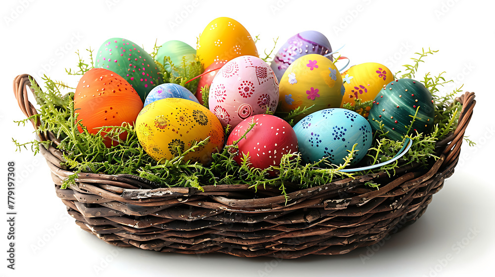 Colorful Easter eggs in an easter basket Colorful Easter eggs in an easter basket