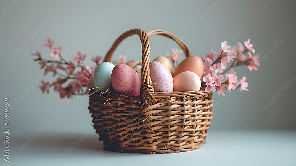 Colorful Easter eggs in an easter basket Colorful Easter eggs in an easter basket