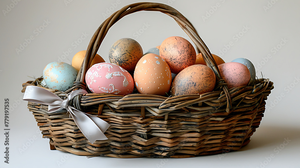 Colorful Easter eggs in an easter basket
