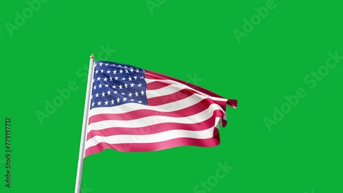 american flag waving in the wind on a green screen,  banner and national symbol of the USA on a flagpole, no background, patriotism and US symbol, states, america