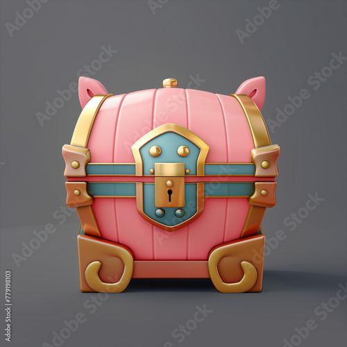 Piggy bank treasure chest icon. Piggy bank box icon. Piggy bank loot box. Piggy treasure chest. 3D treasure chest icon. Piggy bank game icon. Piggy safe icon. Isolated piggybank.