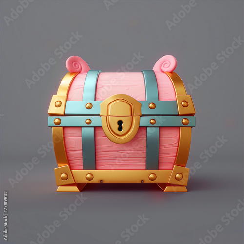 Piggy bank treasure chest icon. Piggy bank box icon. Piggy bank loot box. Piggy treasure chest. 3D treasure chest icon. Piggy bank game icon. Piggy safe icon. Isolated piggybank. photo