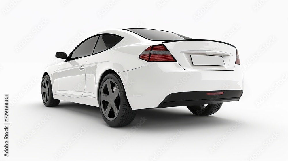 A modern car with no particular brand, seen from the back, against a white background.