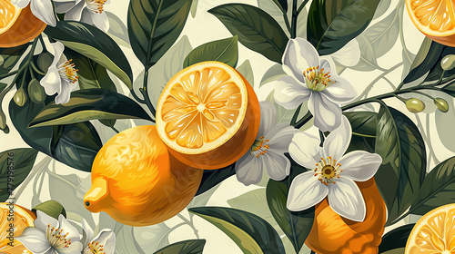 lemon fruit with flowers background © Kateryna Kordubailo