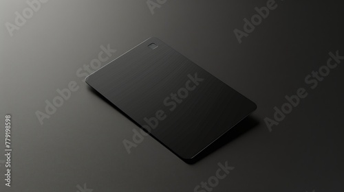 Isolated black blank card with shadow on a black background, minimal conceptual 3D rendering