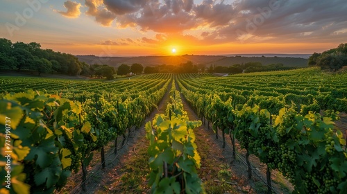 Sunset Splendor  Picturesque Vineyard Landscape  generative ai