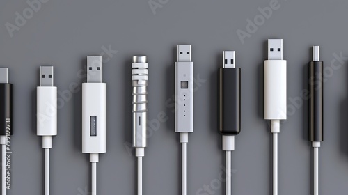 Various socket plug-in for gadgets and electronics devices; realistic USB connector for smartphones.