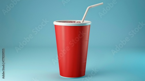 soda in disposable cup. cardboard cup for soda with a 3D vector illustration of a straw.