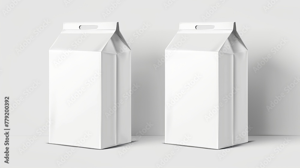 Two Blank White Milk Carton Packages: Vector Illustration - obrazy, fototapety, plakaty 