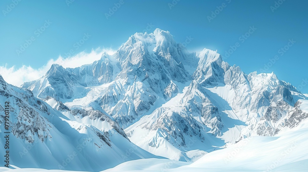 Serene Isolation: Snow-covered Mountain Range, generative ai