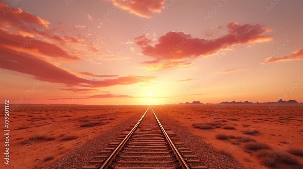 Railway lines or train tracks in the desert with beautiful sunset view. Railway lines or train tracks in the desert with beautiful sunset view.