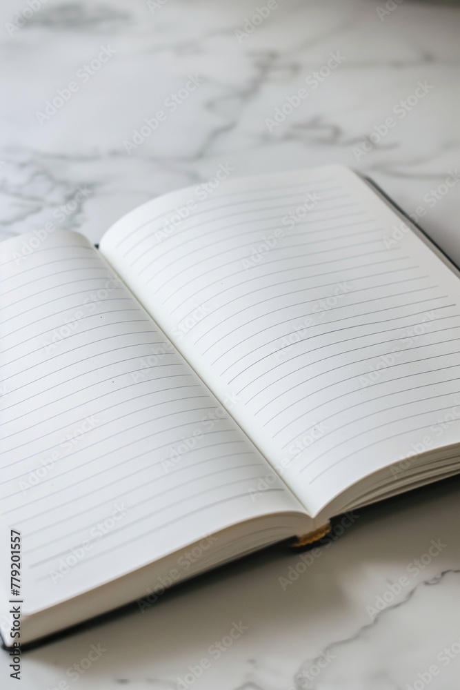 Stylish photo of empty open notebook on marble table. Perfect mockup for your ideas! Stylish photo of empty open notebook on marble table. Perfect mockup for your ideas!