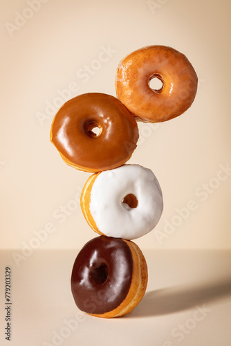 Four Stacked Glazed Donuts