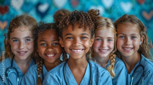 Portrait of smiling kids with stethoscopes in medical office