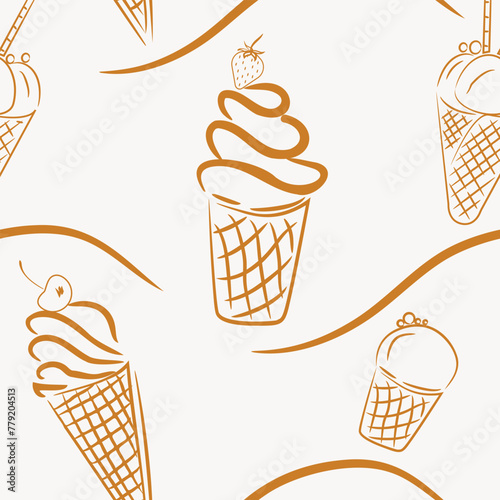 Seamless pattern with ice cream, vector illustration.
