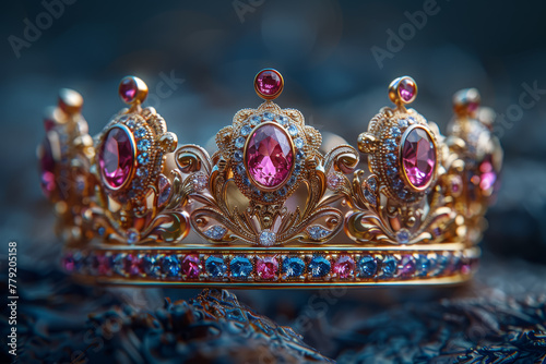 A golden crown adorned with precious gems, symbolizing the queenly role of mothers. Concept of maternal royalty. Generative Ai. photo