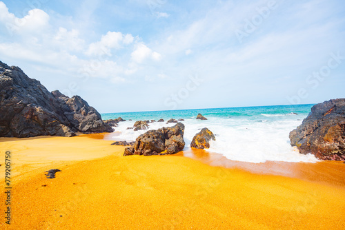 Summer quiet beach at Yanzi Cave, Qinwan, Wanning Mountain, Hainan, China photo