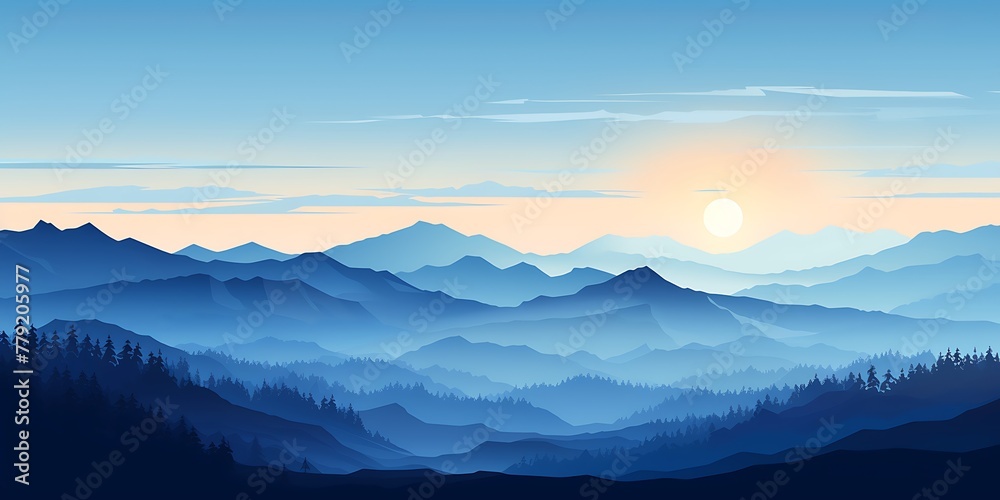 Foggy mountains landscape at night. Vector illustration
