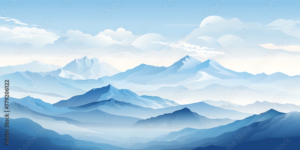 Foggy mountains landscape at night. Vector illustration