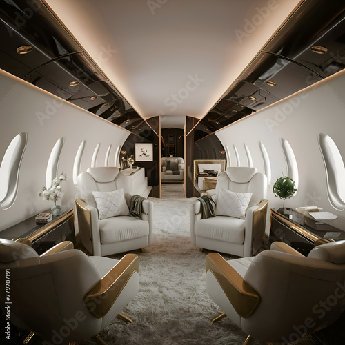  luxurious private airplane salon interior. Ai generated