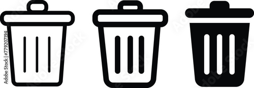 Bin icon set. Trash can collection. delete button. Delete symbol flat or line style isolated on transparent background stock vector for apps or website