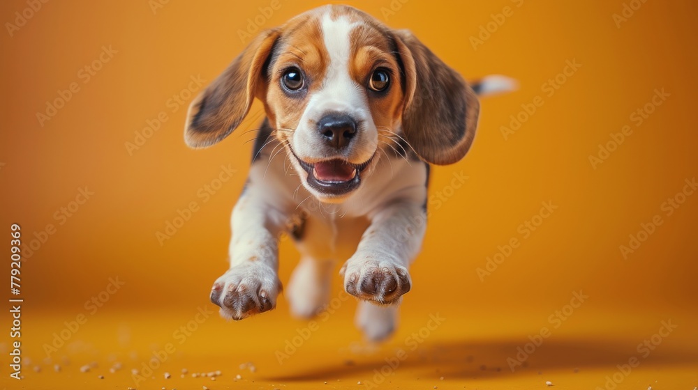 Beagle Puppy Running Through the Autumn Leaves